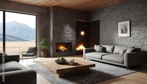 modern living room with fireplace © Art