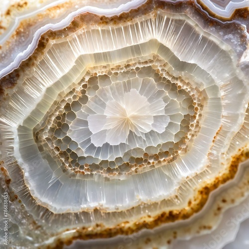 the detail texture of lace agate, with its intricate patterns and organic formations captured against a neutral background. The soft, diffused light highlights the delicate beauty of the agate, creati