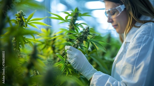 Illustrative focus on synthetic biology creating new cannabis strains, futuristic and groundbreaking photo