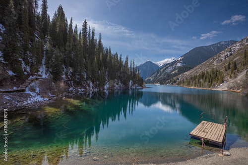 beautiful mountain lake with mountains reflected in the water