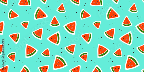 Cute watermelon slices and seeds seamless pattern tile, summer fruit print for textiles, apparel and gift wrap