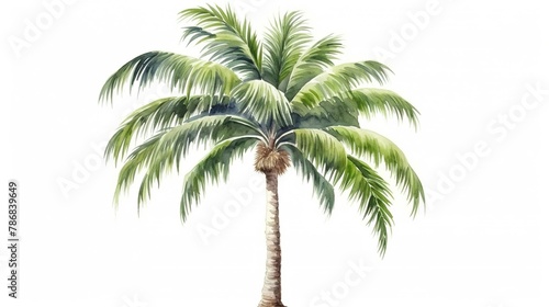 Palm tree watercolor in painting hand drawn style isolated on white background.