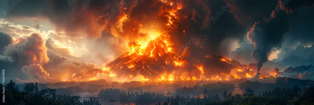 fire burning in the fireplace,
 AI Generated Illustration Volcanic Eruption