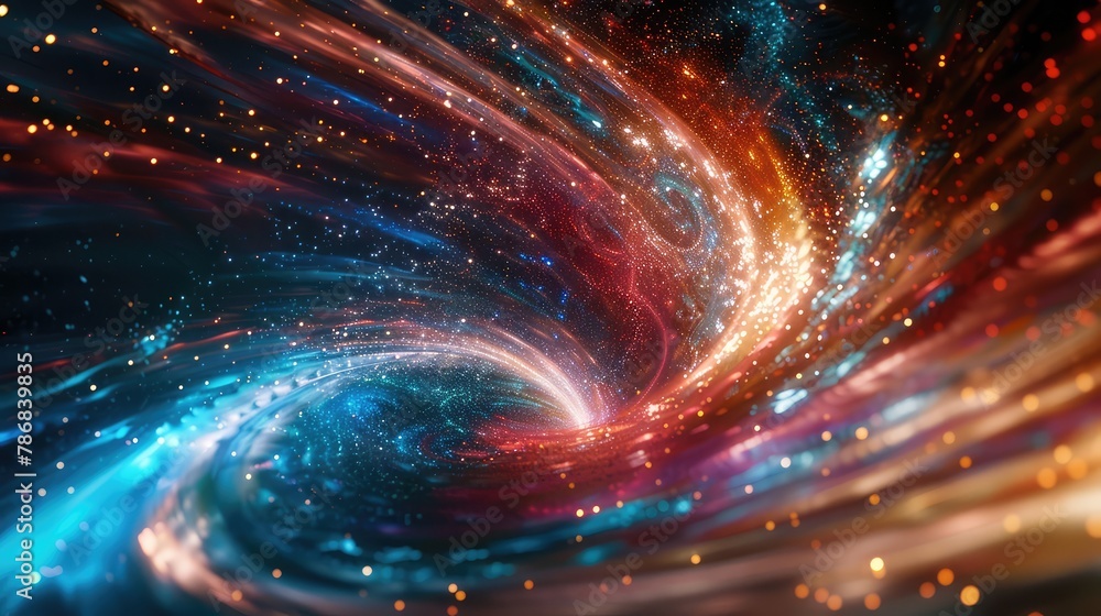 An abstract cosmic phenomenon featuring swirling ribbons of colorful light dancing across the night sky, creating a stunning celestial spectacle. - obrazy, fototapety, plakaty 