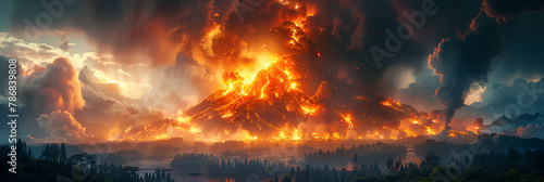 fire burning in the fireplace, AI Generated Illustration Volcanic Eruption