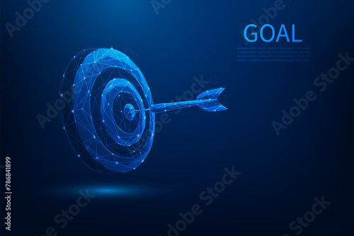 business strategy goal and target. arrow on dartboard low poly wireframe.mission complete concept. vector illustration fantastic design.