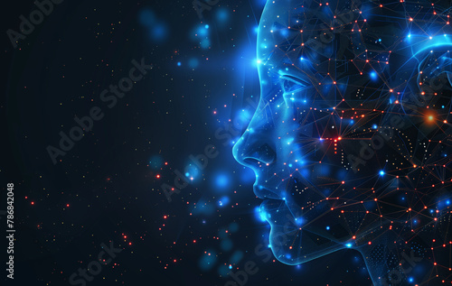 Abstract digital human profile with circuit board patterns and glowing data streams, symbolizing artificial intelligence or machine learning 