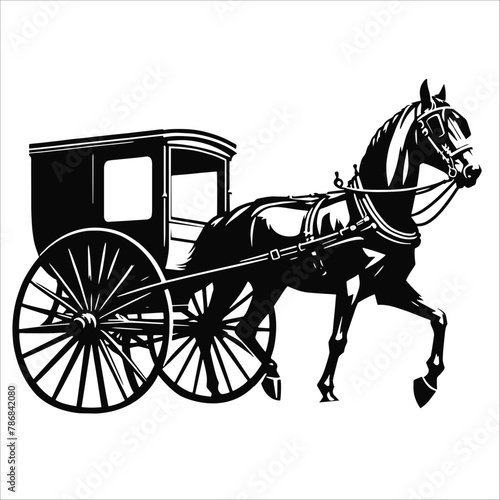 Four Wheeled Horse Carriage silhouette on a white background