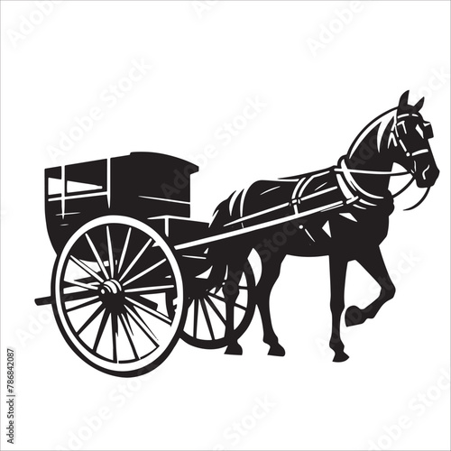 Four Wheeled Horse Carriage vector illustration in black and white