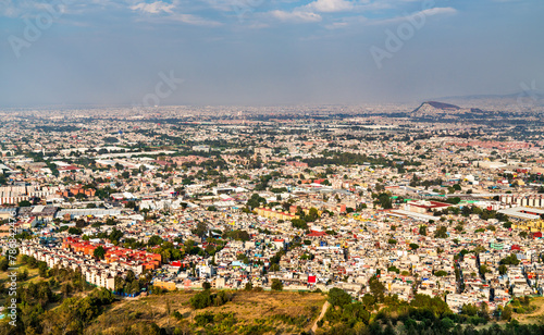 Panoramic aerial view of Mexico City from Cerro de la Estrella National Park
