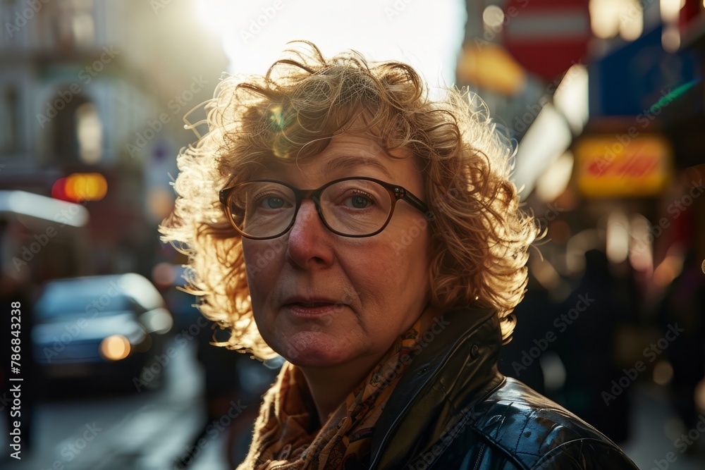 Portrait of a middle-aged woman with glasses on the street. Portrait of a middle-aged woman with glasses on the street.