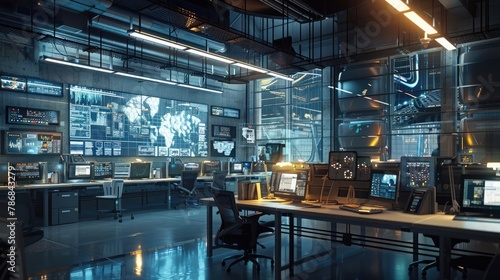 An advanced artificial intelligence research facility buzzing with activity, where teams of scientists and engineers collaborate to develop intelligent systems capable of learning, reasoning,  photo