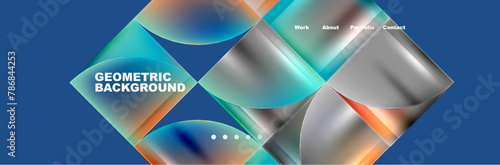 An artistic composition featuring a geometric pattern of squares and circles in shades of electric blue and aqua on an azure background, reminiscent of a futuristic organism