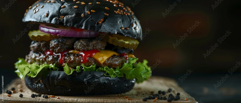 Charcoal bun burger stark contrast Charcoal bun burger stark contrast
