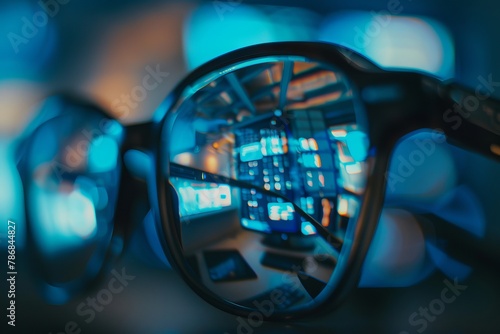 Close-up View of Digital Information through glasses