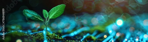 Sapling on tech ground neon green biotech