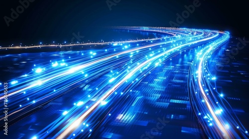 A vivid depiction of glowing blue strands of fiber optic cables, AI Generative