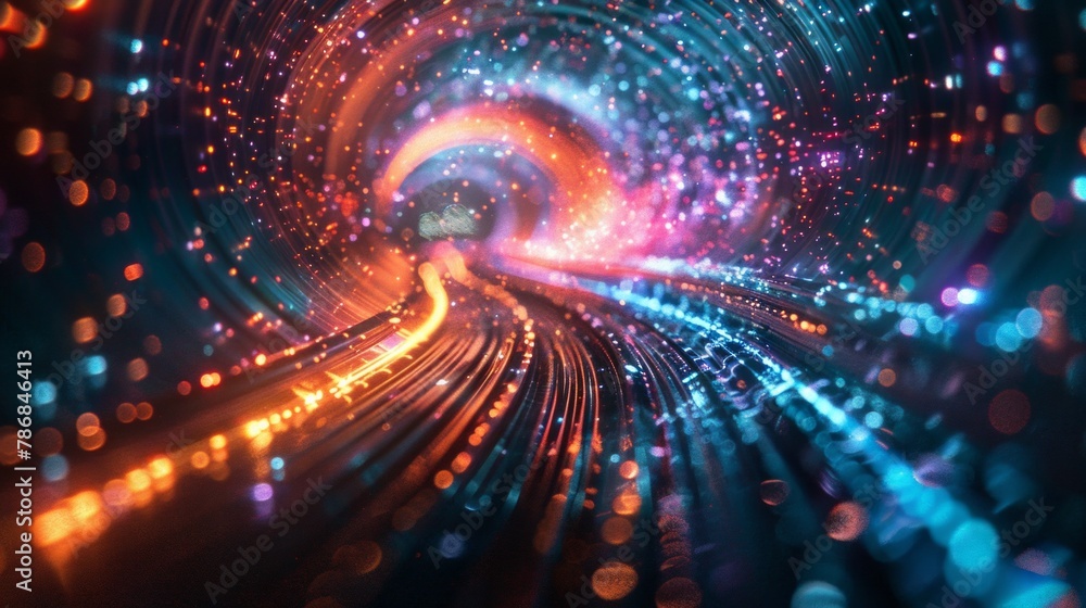 Obraz premium High-speed internet broadband, multimedia streaming on devices, seamless global connectivity, vibrant visuals of digital content flow, AI Generative