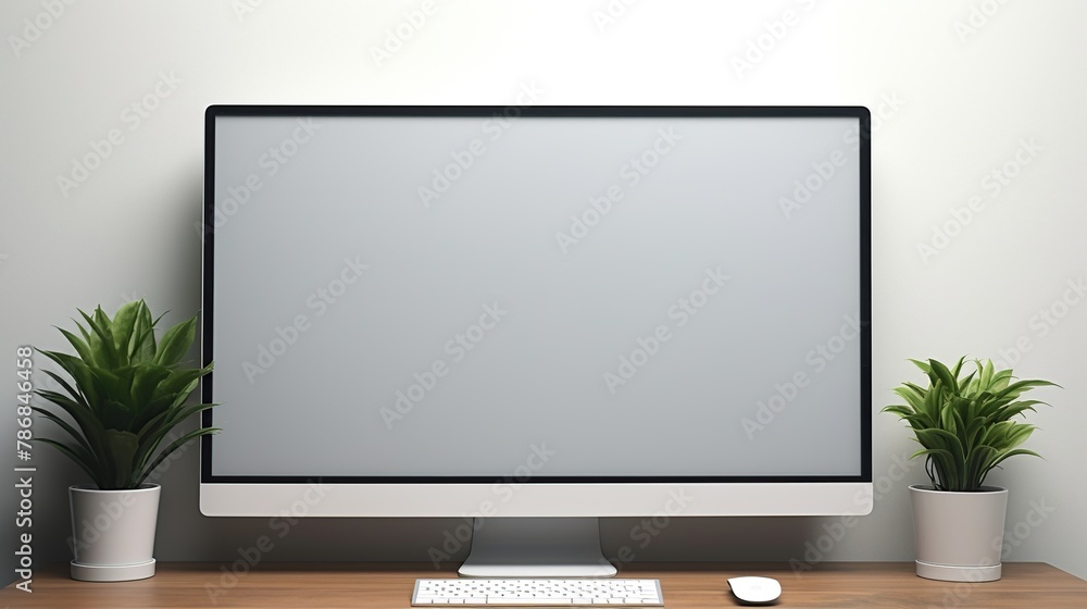 Realistic computer desktop screen mockup on a desk in the house office room. Realistic computer desktop screen mockup on a desk in the house office room.
