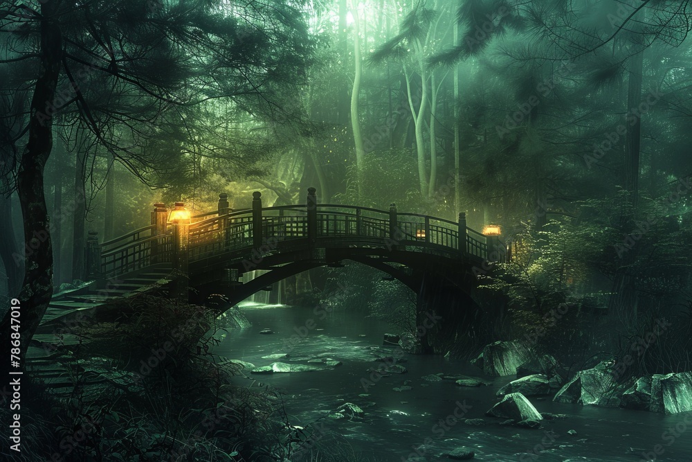 A bridge over a luminous river, where crossing it helps one let go of past traumas and fears