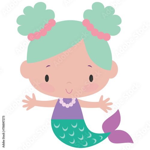 Beautiful sea mermaid princess vector cartoon illustration