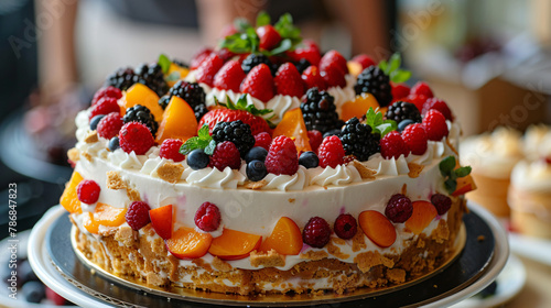 Cake with fruits and cream
