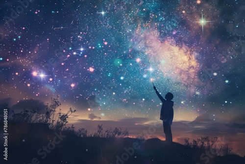 A celestial being painting the sky with stars that heal the minds of those who gaze upon them
