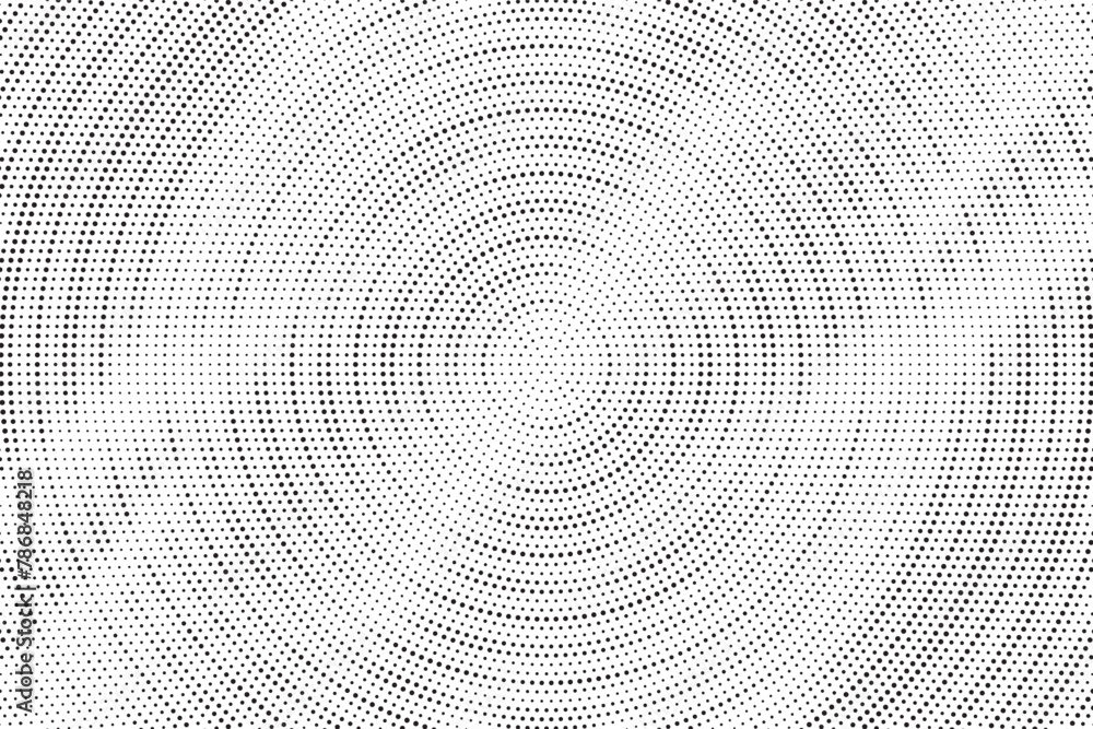 Abstract radial halftone texture. Monochrome background of black dots on white. Dotted background as design element. Abstract radial halftone texture. Monochrome background of black dots on white. Dotted background as design element.
