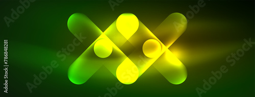 A terrestrial plant with green and yellow glowing crossshaped petals against a dark green background, captured in a closeup macro photography shot