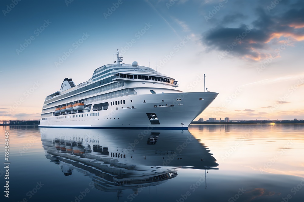 Luxury cruise ship on the water at sunset