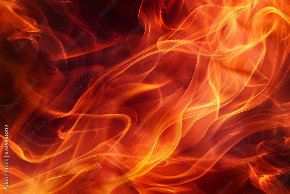 A closeup of flowing, ethereal orange and red flames on an abstract background, creating a sense of movement and depth. The warm colors create a dramatic contrast against the dark backdrop A closeup of flowing, ethereal orange and red flames on an abstract background, creating a sense of movement and depth. The warm colors create a dramatic contrast against the dark backdrop