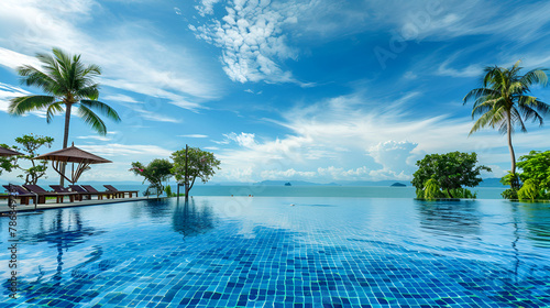 tropical resort pool, Beauty swimming pool on daylight at resort in Thailand Asia.