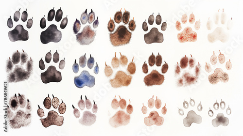 A collection of various animal paw prints, a study in diversity across species. photo