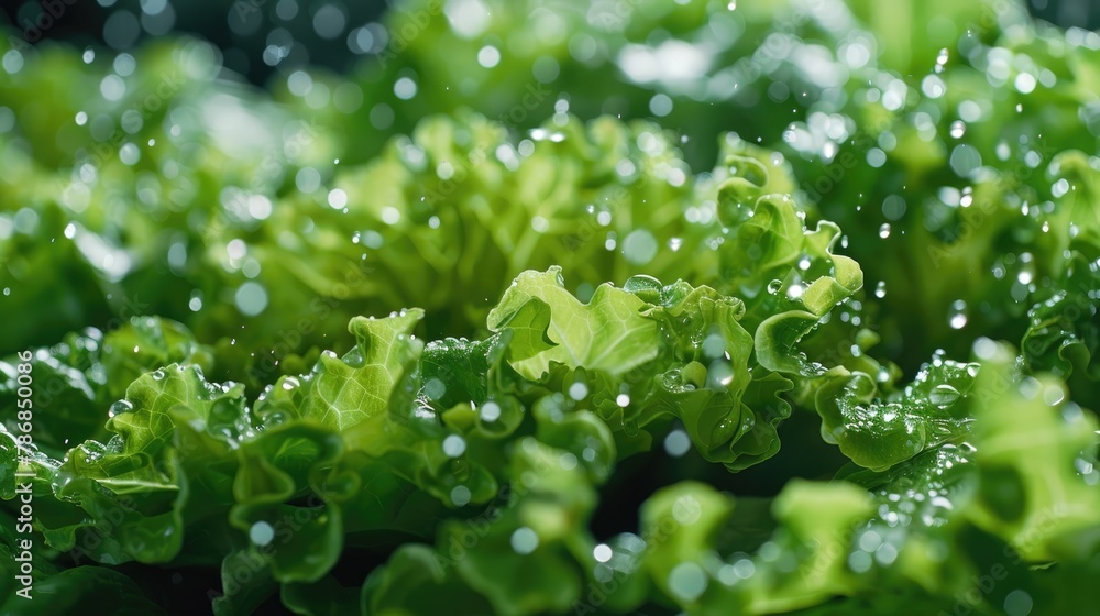 Fresh oily lettuce bunch in close up Fresh oily lettuce bunch in close up
