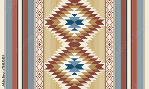 Navajo tribal vector pattern. Native American ornament. Ethnic South Western decor style. Boho geometric ornament.Ikat floral paisley embroidery blanket, rug. Woven carpet