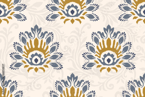 Damask Ikat floral seamless pattern on white background vector