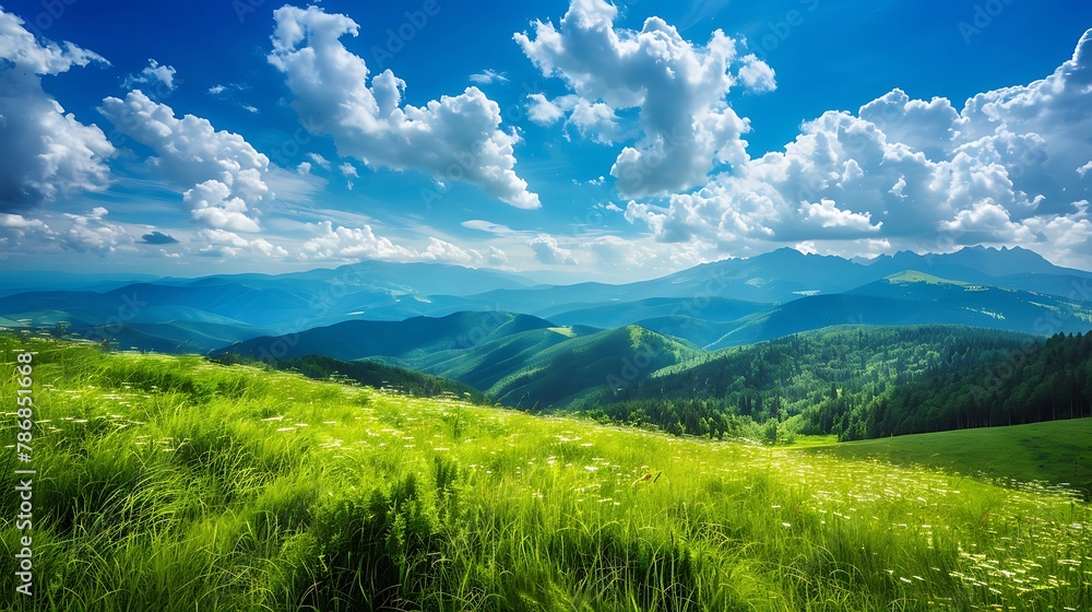 Mountains landscape nature blue sky. Beautiful nature landscape Gasienica Valley High  