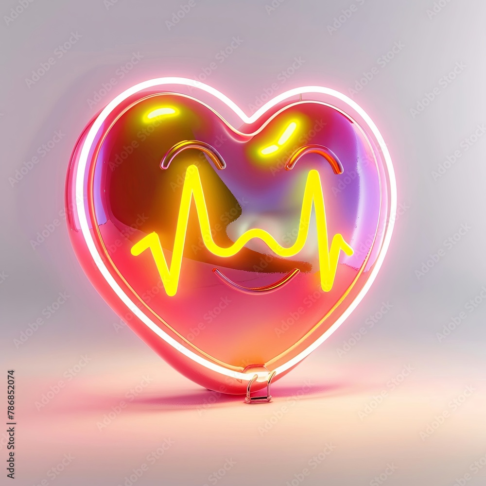 Cartoon heart monitor, happy face, 3D, isolated, bright colors, frontal ...