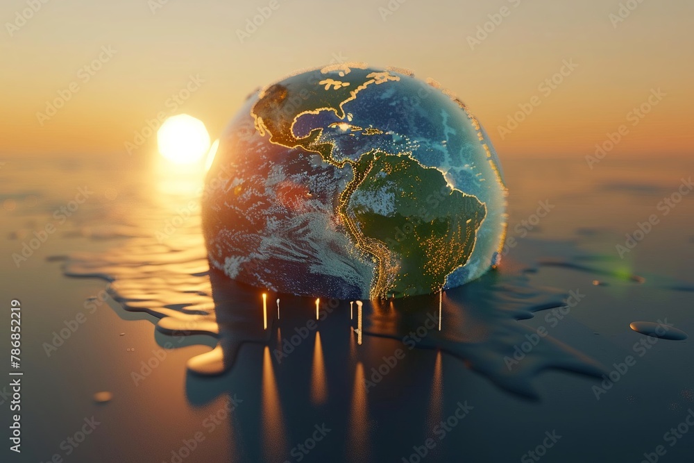 Earth melting like ice cream under the sun, with dripping continents ...