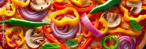 Side view on vegetable pizza with pepper, Fresh gourmet pizza with healthy vegetable 