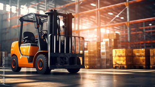 Forklift in warehouse. Logistics and transportation concept. © MahmudulHassan
