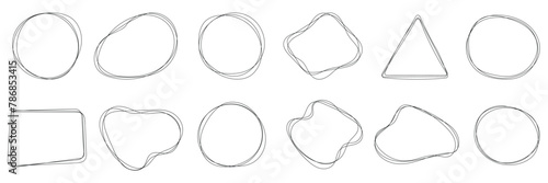 Sketch line round circular and square shape vector illustration.	