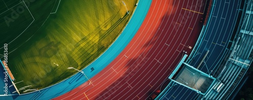 Aerial view of a stadium with track lanes © Juraj