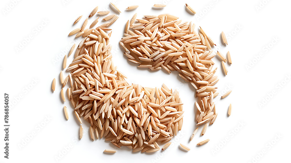 Rice in a Yin and yang sign composition isolated on white background .generative ai Rice in a Yin and yang sign composition isolated on white background .generative ai