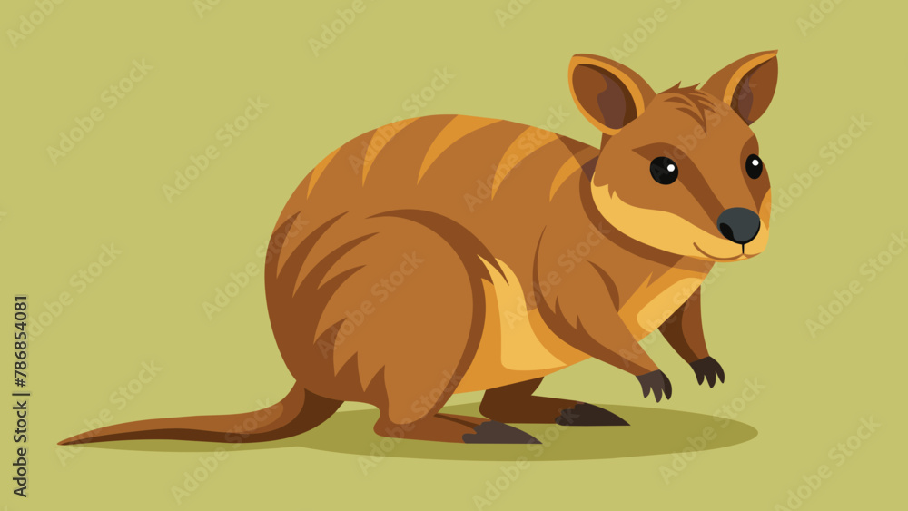 Funny cute Quokka, Setonix brachyurus as Short-tailed Scrub Wallaby with Rounded Ears Standing on Hind Legs and Smiling Vector Illustration