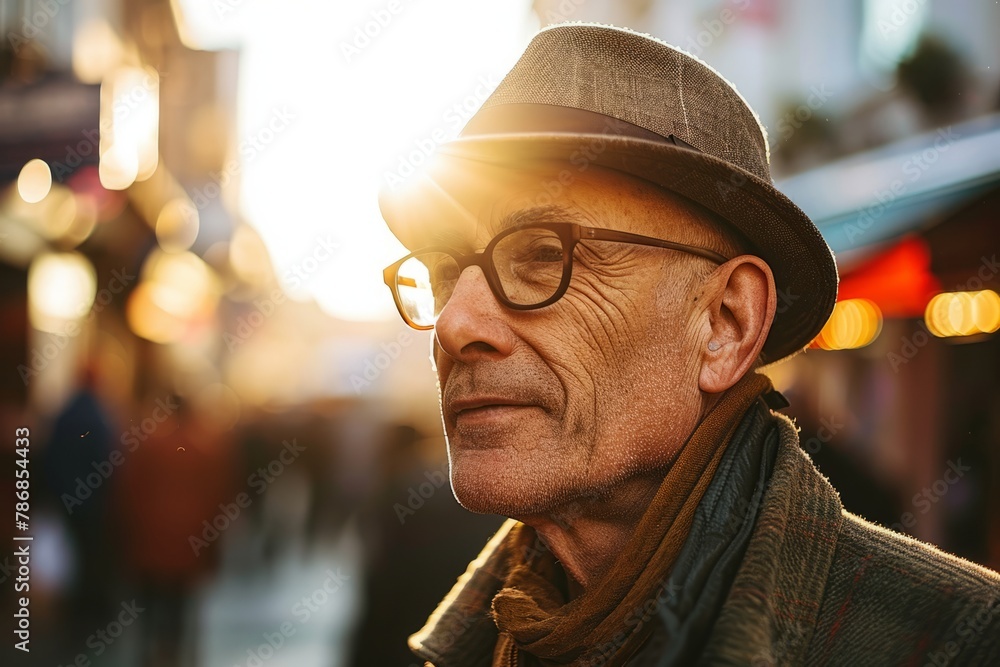 Portrait of an elderly man in glasses on the streets of the city. Portrait of an elderly man in glasses on the streets of the city.
