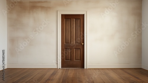 New house with wooden door and empty white wall 