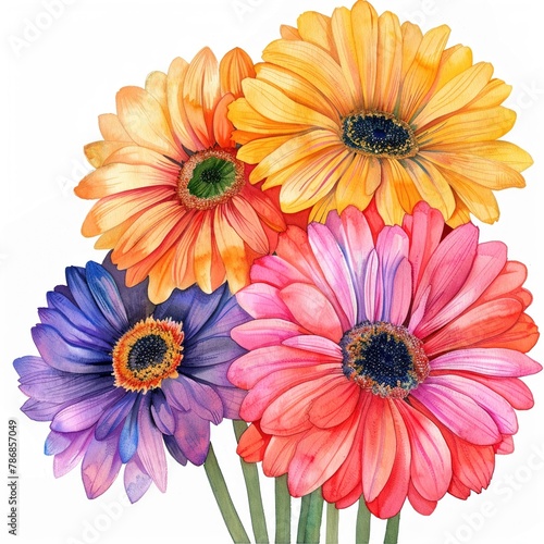 Watercolor gerbera daisy clipart in bright and cheerful colors.