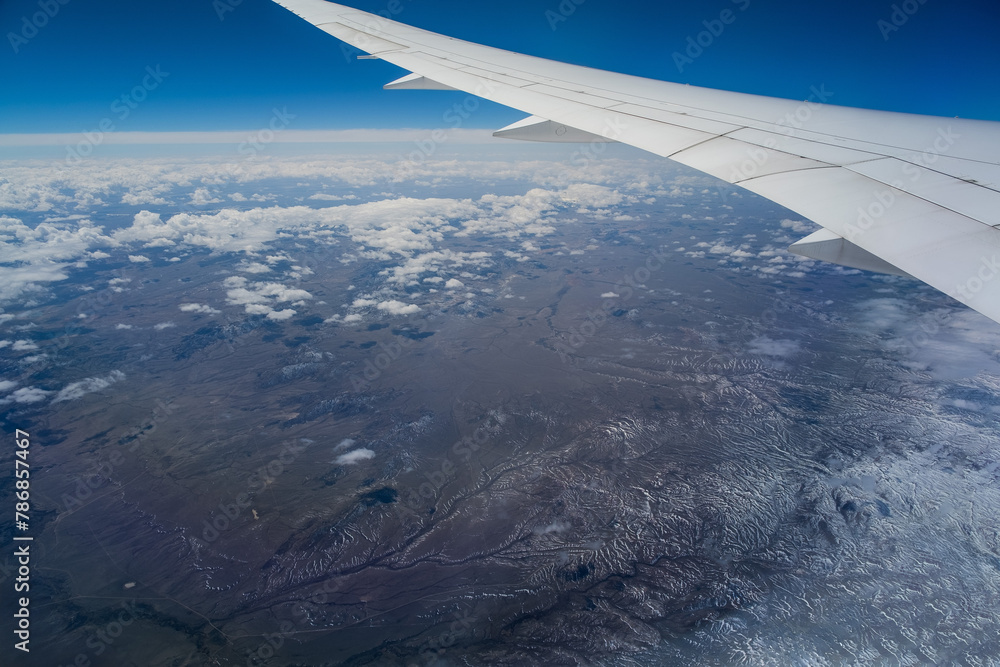 Window view of flying over North America Window view of flying over North America