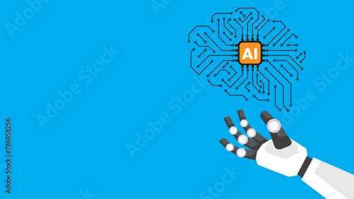 Artificial Intelligence design concept icon vector illustration. AI circuit and brain robotic lines processor.